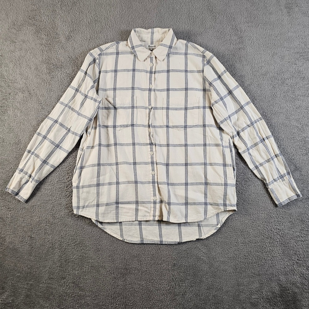 Madewell Cream Navy Windowpane Plaid Flannel Button Down Shirt XS